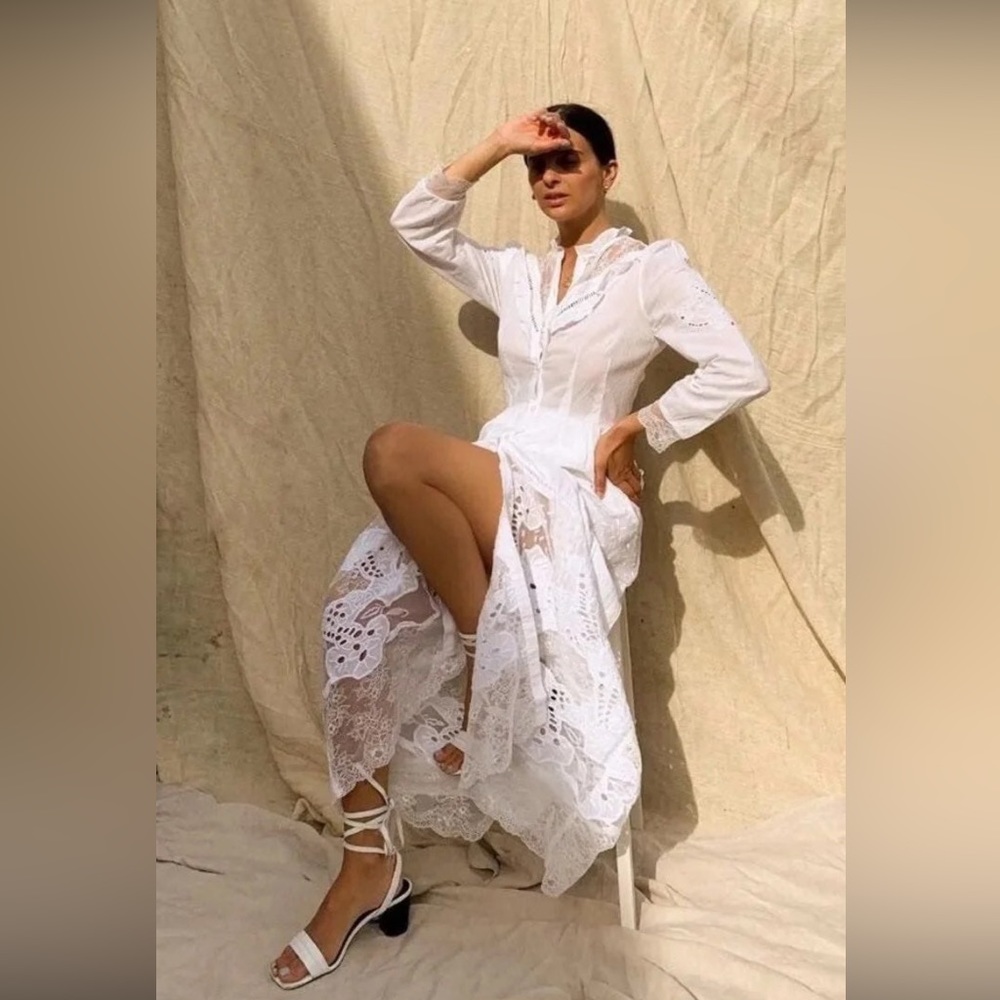 Embroidered Lace French Connection White Maxi Gunne Sax Prairie Dress